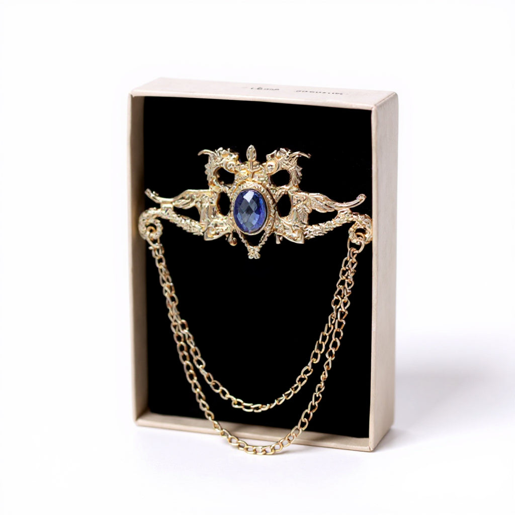 Elegant Royal Blue Chain Brooch Unisex