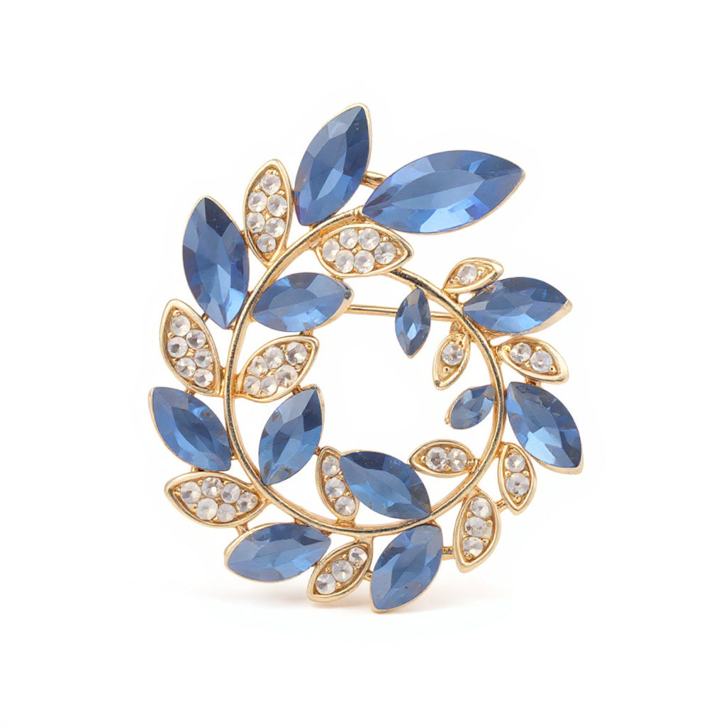Blue Shiny Wreath Alloy Inlay Rhinestones Brooch