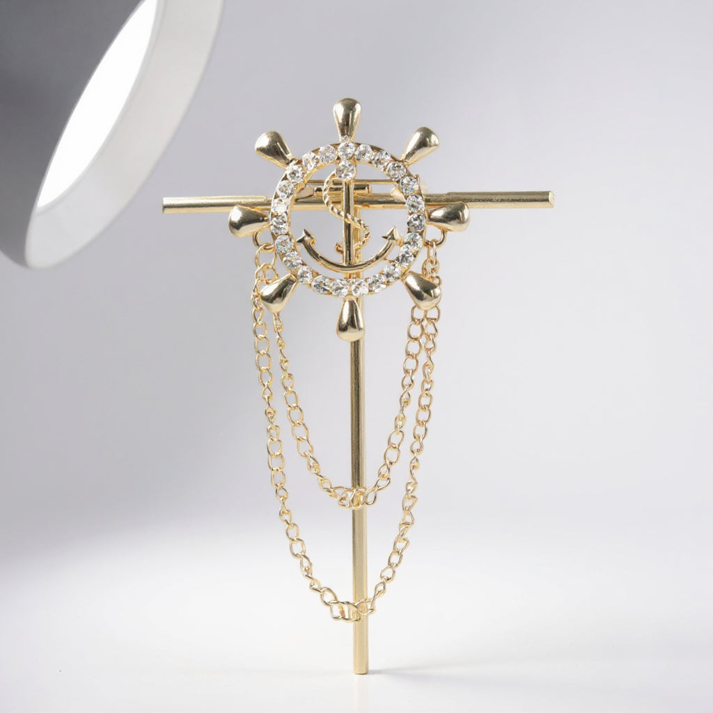 Gold Anchor Wheel Unisex Brooch