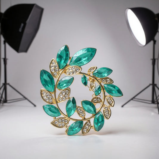 Army Green Shiny Wreath Alloy Inlay Rhinestones Brooch