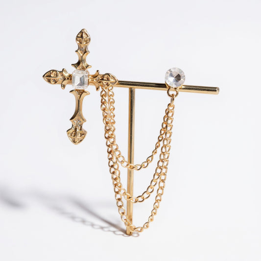 Elegant Crystal Cross Chain Brooch Unisex