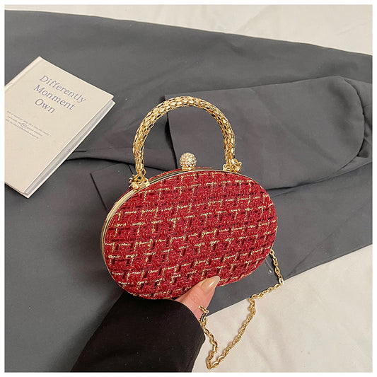 The Rouge Royale Oval Clutch – Red & Gold Plaid