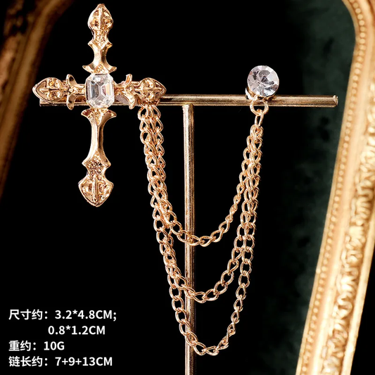 Elegant Crystal Cross Chain Brooch Unisex
