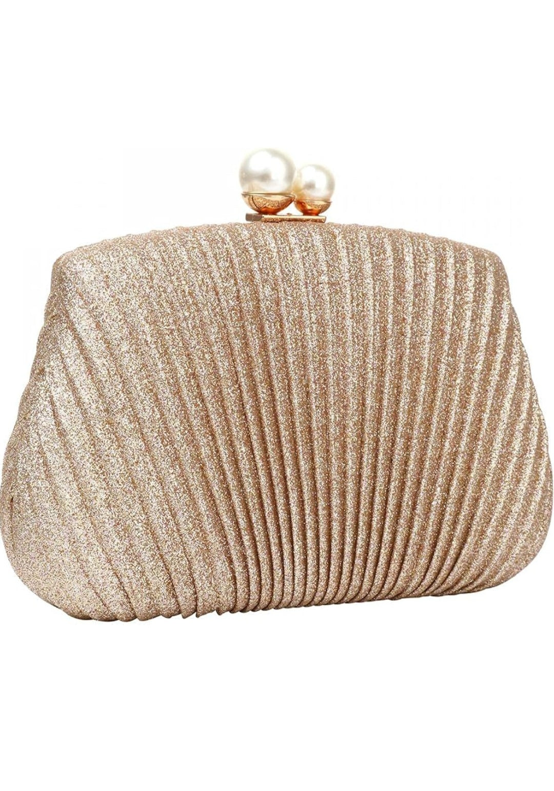 Luxe Gold Shell Glitter Evening  Clutch with Chain