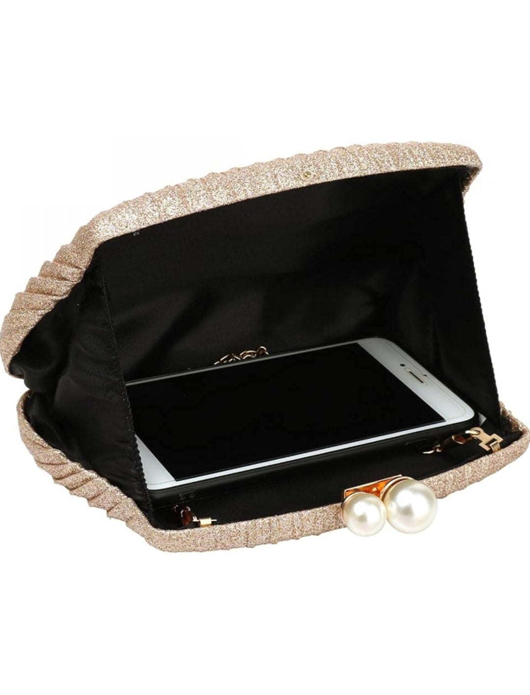 Luxe Gold Shell Glitter Evening  Clutch with Chain