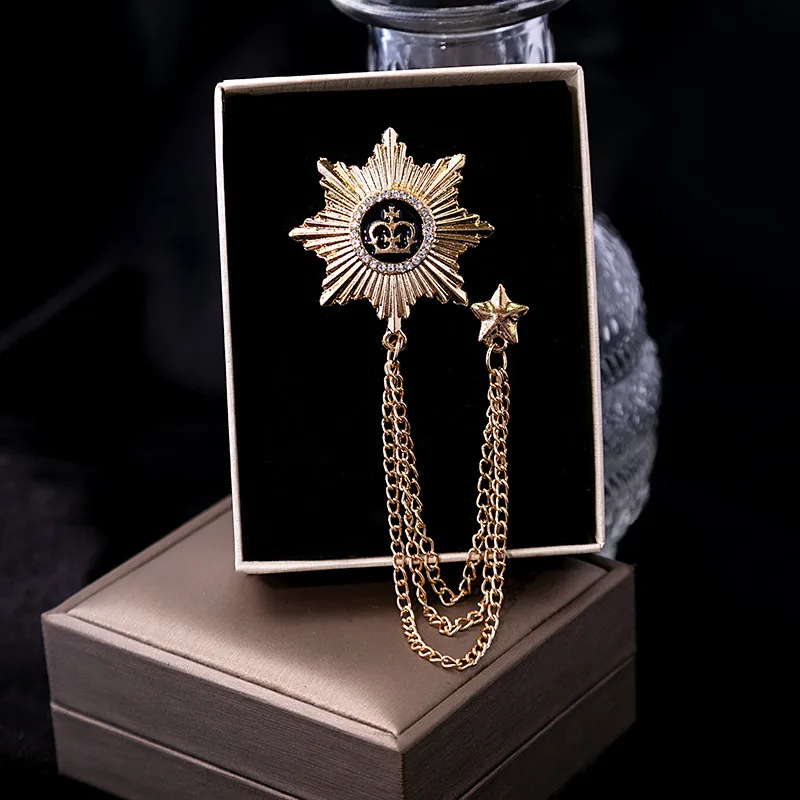 Elegant Gold starburst Chain Brooch Unisex