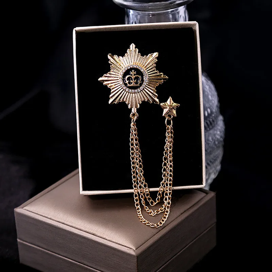 Elegant Gold starburst Chain Brooch Unisex