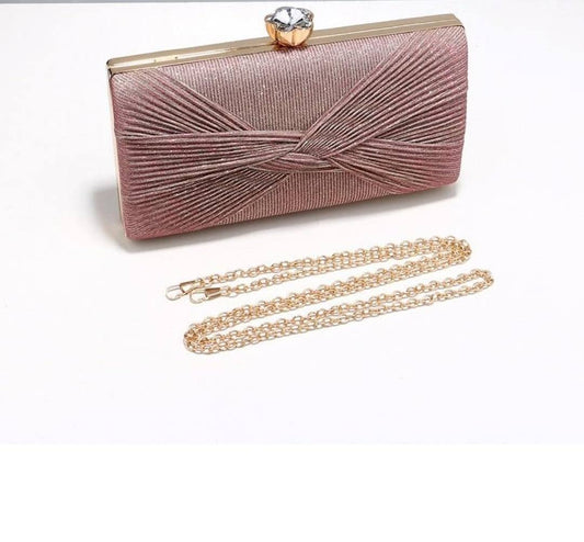 Luxe Rose Gold Twist Evening Clutch with Chain
