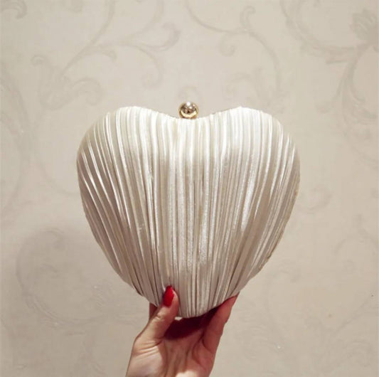 Satin Heart Clutch with Gold  chain – Boho