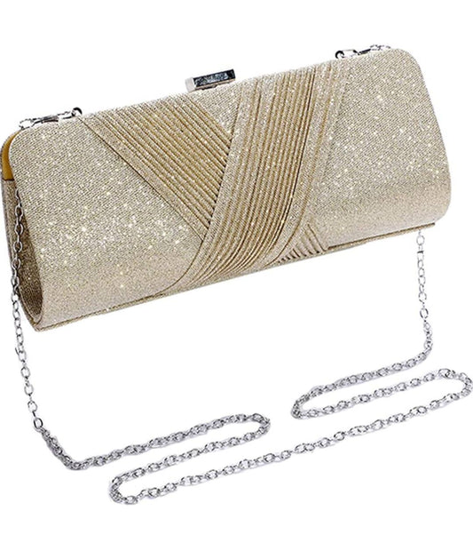 Gold Radiance Evening Clutch with Chain