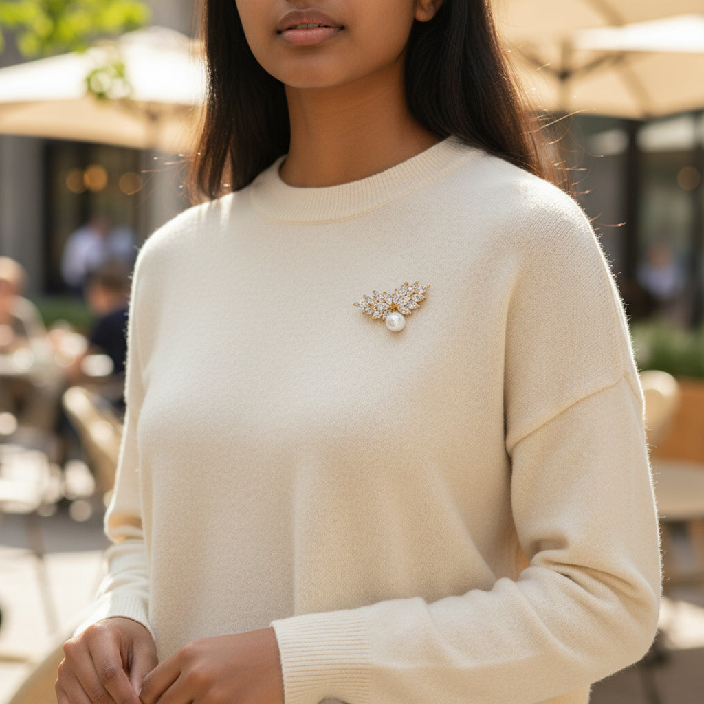 Diamond Pearl Wings Brooch