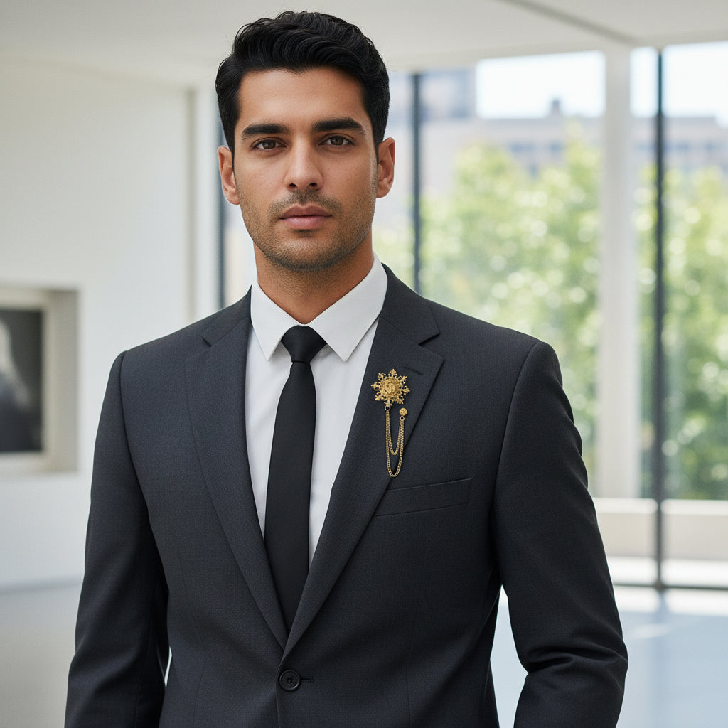 Geometric Gold Ornate Chain Brooch Unisex