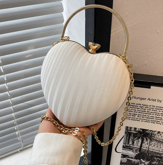 Light Gray Heart Shaped  Evening Bag with Golden Chain